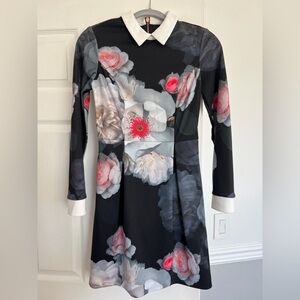Ted Baker Black Floral Long Sleeve Dress